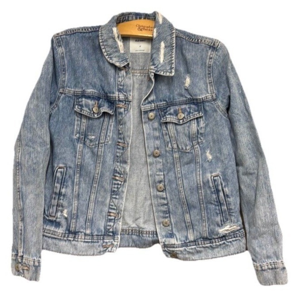 Old Navy Distressed Denim Jacket Light‎ Wash Trucker Grunge Boho Womens Medium